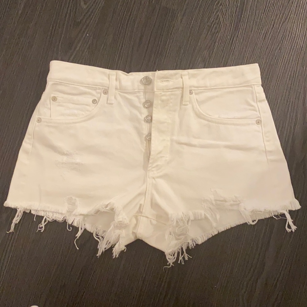 White jean shorts. Size 27. AGOLDE.